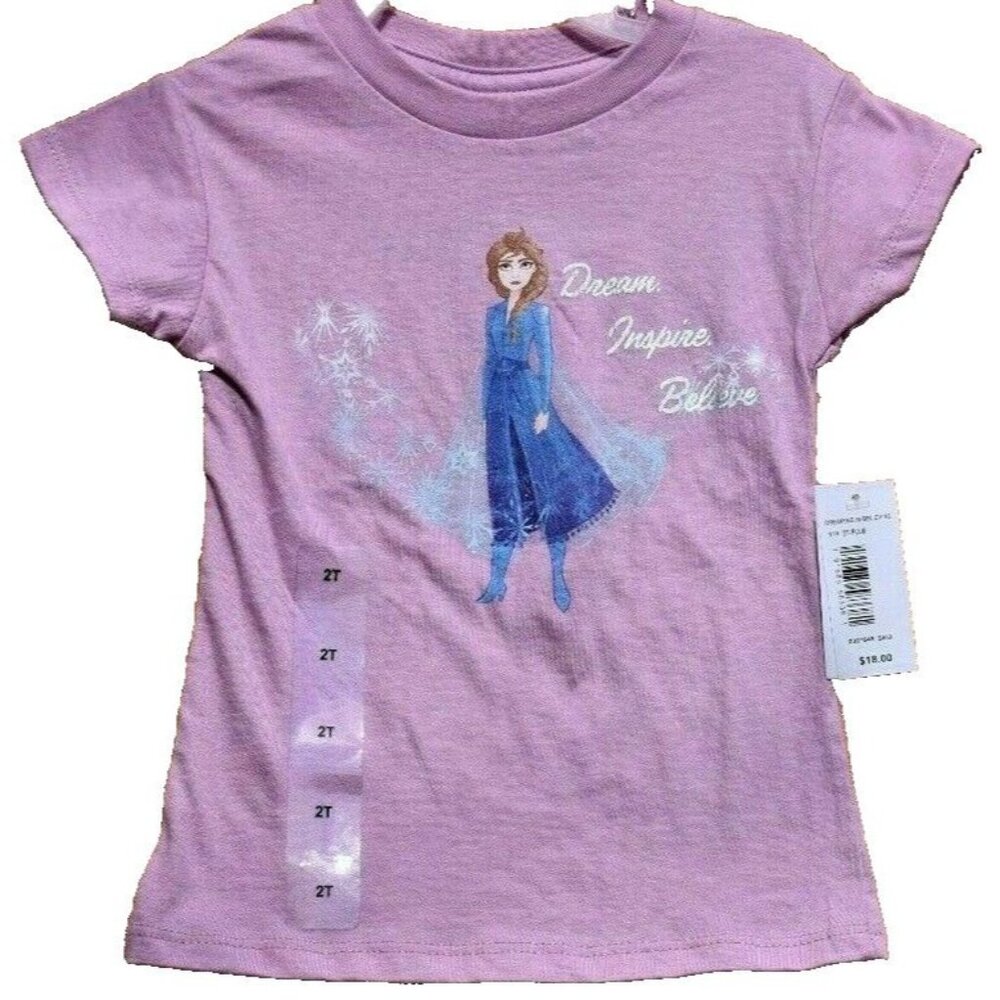Disney Frozen 2 Toddler Girls T-Shirt With Elsa Print "Dream Inspire Believe" Pu